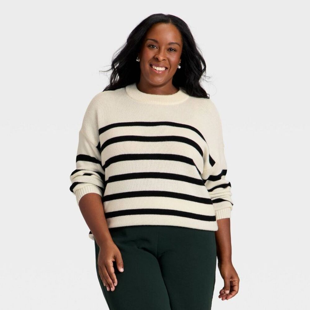 Women's Woolen Crew Pullover Sweater - A New Day Cream XXL